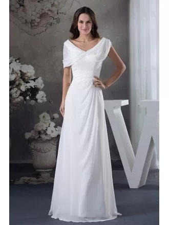 A-line V-neck Floor-length Chiffon Wedding Dress