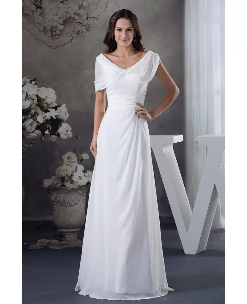 A Line V Neck Floor Length Chiffon Wedding Dress Op4614 156