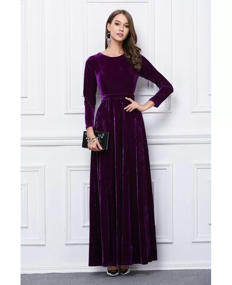 Luxurious Velvet Evening Dress With Long Sleeves #CK119 $107.9 ...