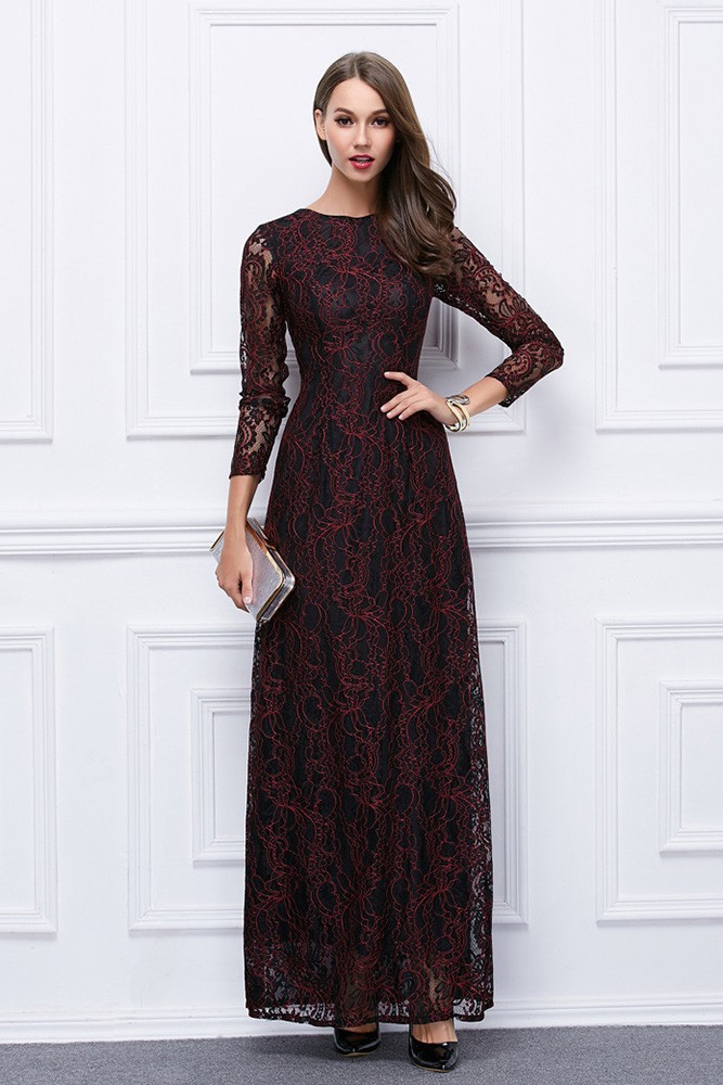 Modest A-line Lace Long Formal Dress With Sleeves #CK450 $92.2 ...