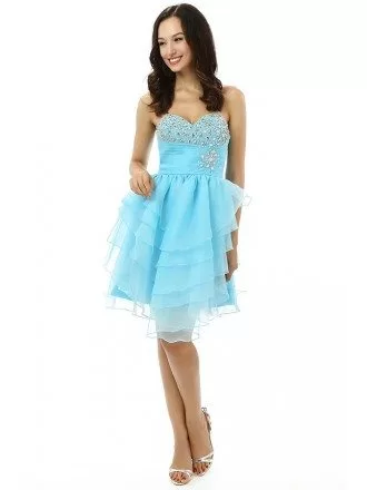 A-line Sweetheart Strapless Knee-length Prom Dress