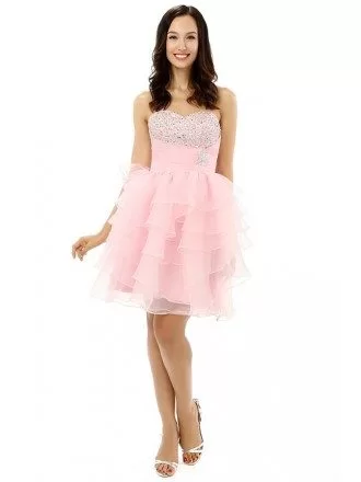 A-line Sweetheart Knee-length Prom Dress with Beading and Ruffle