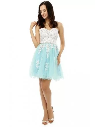 Sky-blue A-line Sweetheart Knee-length Prom Dress