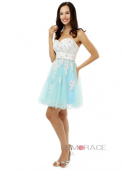 Sky-blue A-line Sweetheart Knee-length Prom Dress