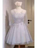 Lovely A-line Scoop Neck Short Tulle Homecoming Dress With Appliques Lace