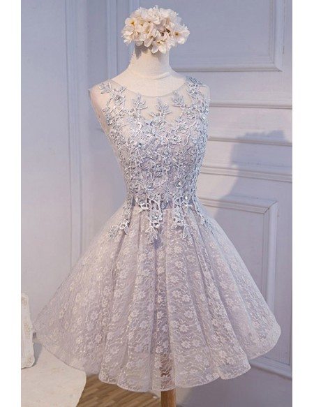 Vintage Pink Homecoming Dresses Short A Line Lace Scoop Neck Tulle With ...