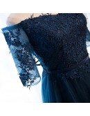 Glamour A-line Off-the-shoulder Floor-length Tulle Prom Dress With Appliques Lace