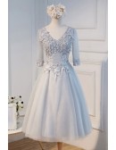 A Line Lace V Neck Appliques Tulle Homecoming Dresses LBQH0114 main image 1