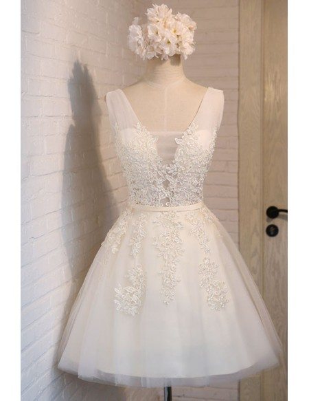 Dusty Ball-gown V-neck Short Homecoming Dress With Appliques Lace