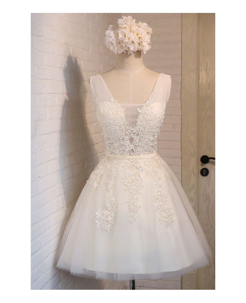 Popular Lace Short Homecoming Dresses V Neck With Appliques Lace #MD007 ...