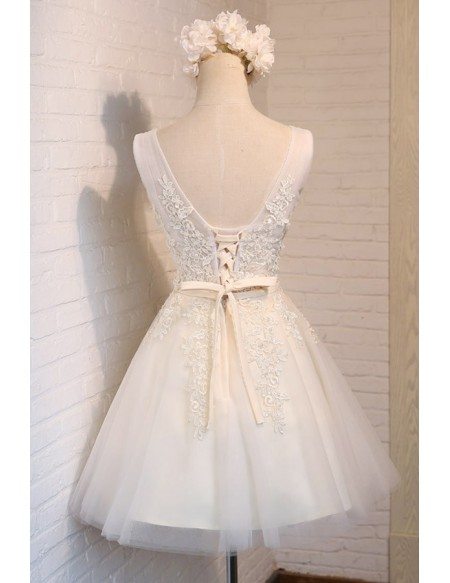 Popular Lace Short Homecoming Dresses V Neck With Appliques Lace #MD007 ...