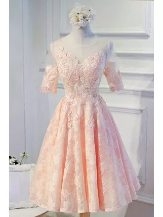 Feminine A-line Scoop Neck Tea-length Tulle Homecoming Dress With Appliques Lace
