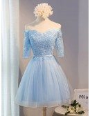 A-line Off-the-shoulder Short Tulle Homecoming Dress With Appliques Lace