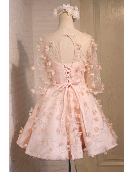 Champagne A-line Scoop Neck Short Tulle Homecoming Dress With Flowers