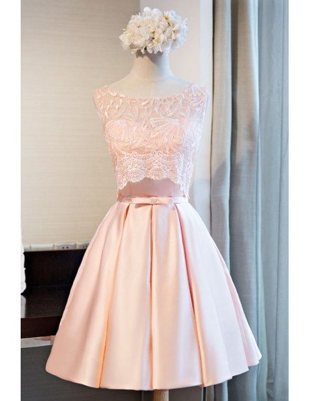 Chic Short Satin Homecoming Dress Ball-gown Scoop Neck With Lace #MD018 ...
