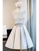 Chic  Ball-gown Scoop Neck Short Satin Homecoming Dress With Lace
