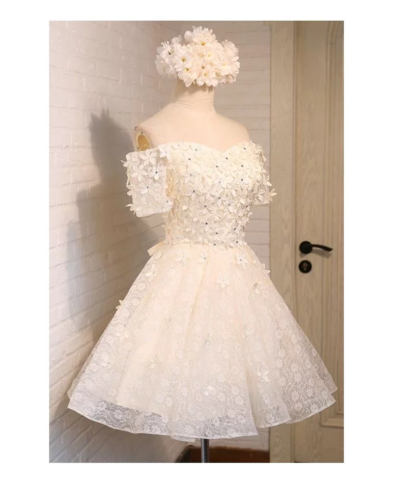 A Line Lace Homecoming Dresses Off Shoulder Short Tulle With Flowers # ...