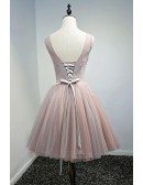 Vintage Ball-gown V-neck Short Tulle Homecoming Dress With Beading
