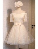 Simple A-line Off-the-shoulder Short Tulle Homecoming Dress With Lace