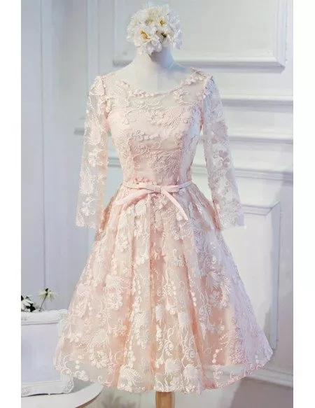 Pink A-line Scoop Neck Knee-length Tulle Homecoming Dress With Appliques Lace