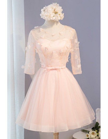 Sweet Ball-gown Scoop Neck Short Tulle Homecoming Dress With Flowers