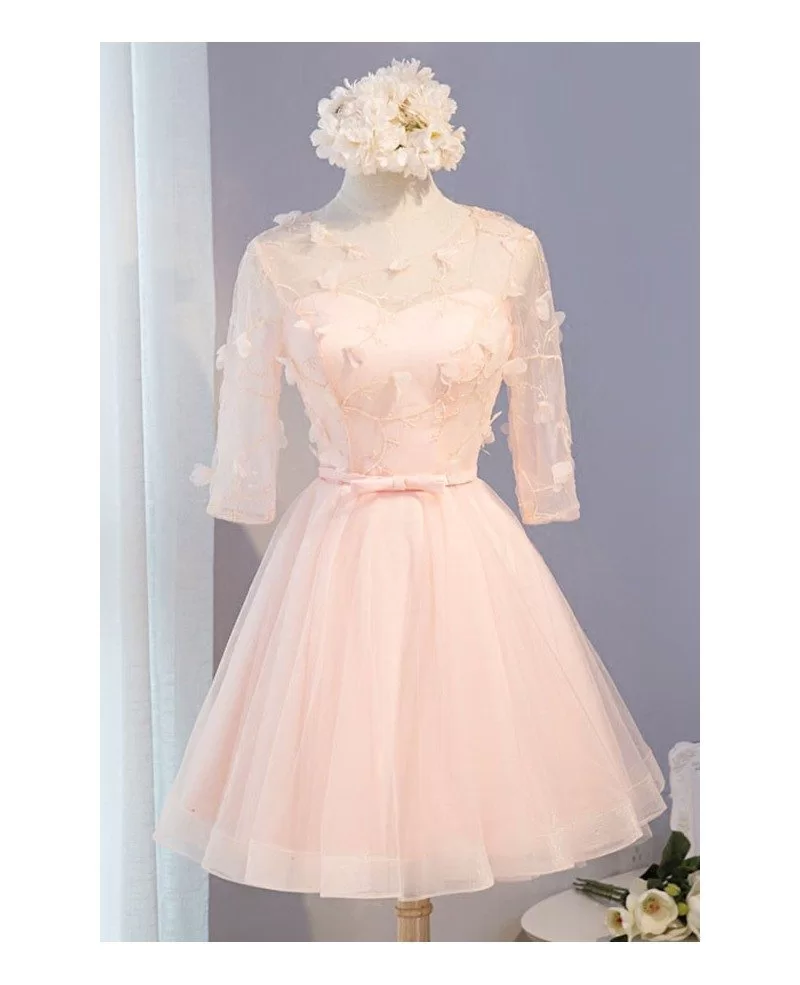 Sweet Ball-gown Scoop Neck Short Tulle Homecoming Dress With Flowers # ...