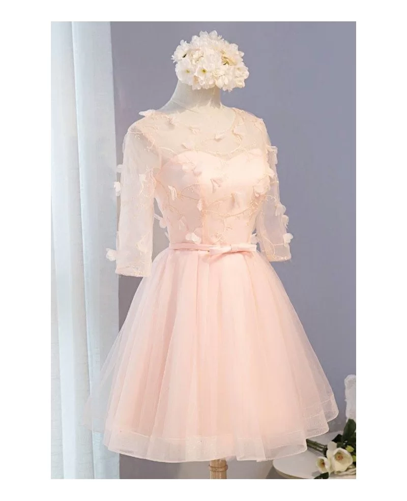 Sweet Ball-gown Scoop Neck Short Tulle Homecoming Dress With Flowers # ...