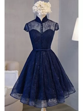 Retro A-line High Neck Knee-length Homecoming Dress With Lace