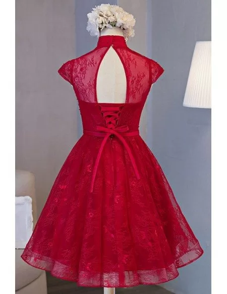 Retro A-line High Neck Knee-length Homecoming Dress With Lace