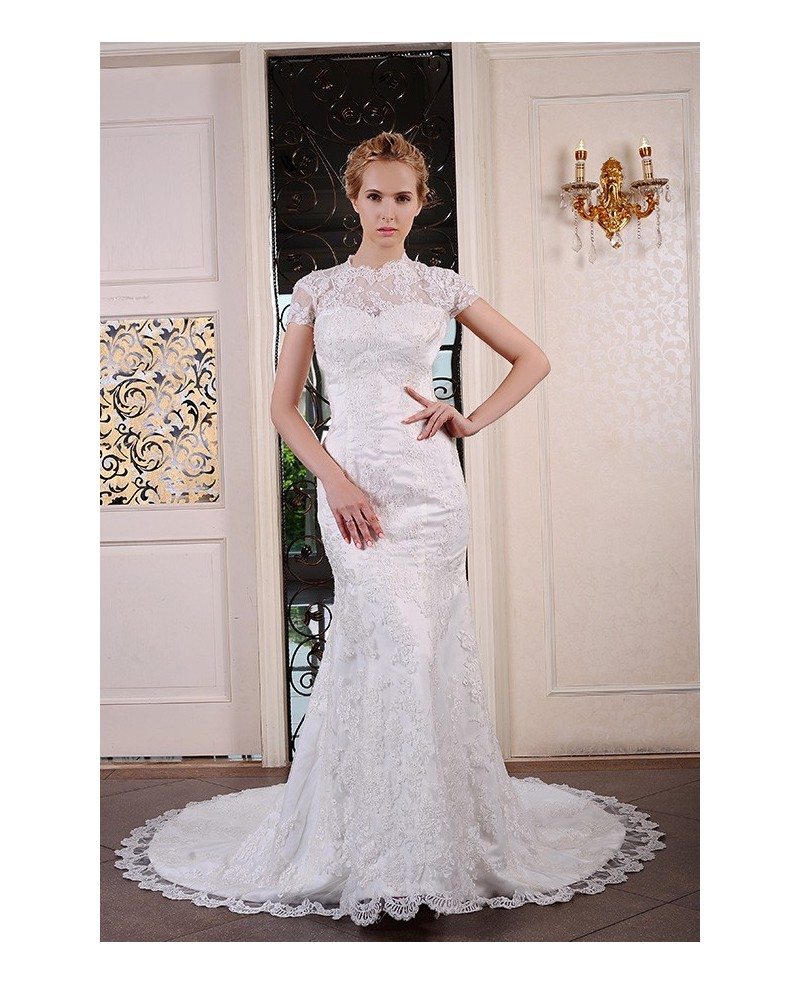 Mermaid Scoop Neck Court Train Lace Wedding Dress With Beading GM5005 427 GemGrace