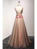 Special A-line High Neck Floor-length Tulle Prom Dress With Appliques Lace