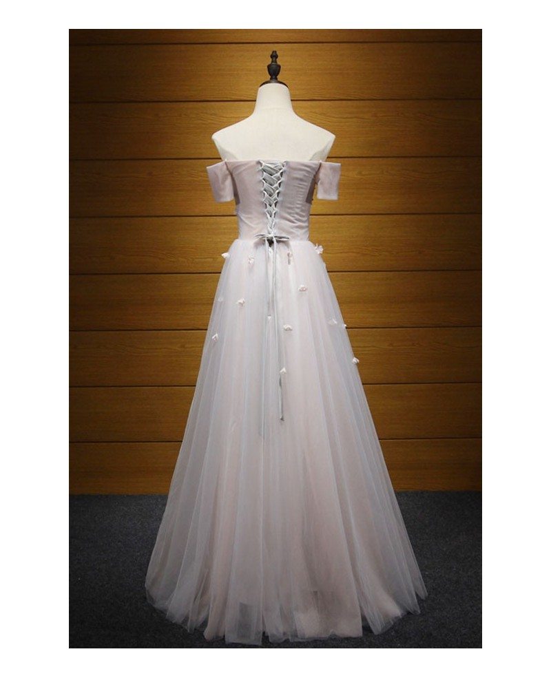 A-line One Shoulder Floor-Length Tulle Prom Dresses With Sequins Appliques Lace main image 1