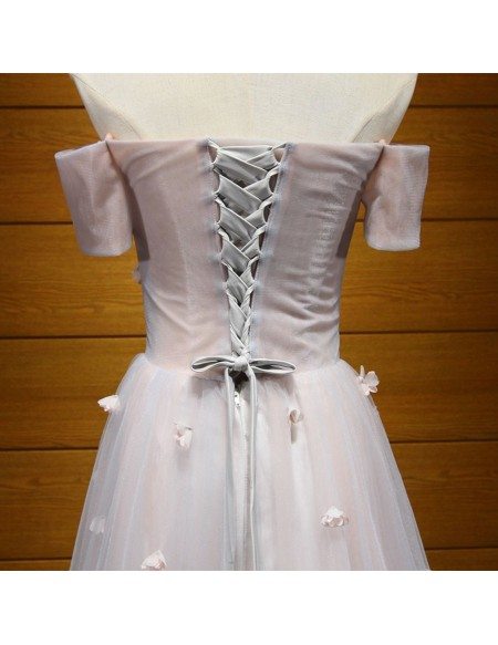 A Line Off the Shoulder Appliques Tulle Prom Dress LBQ3938 main image 1