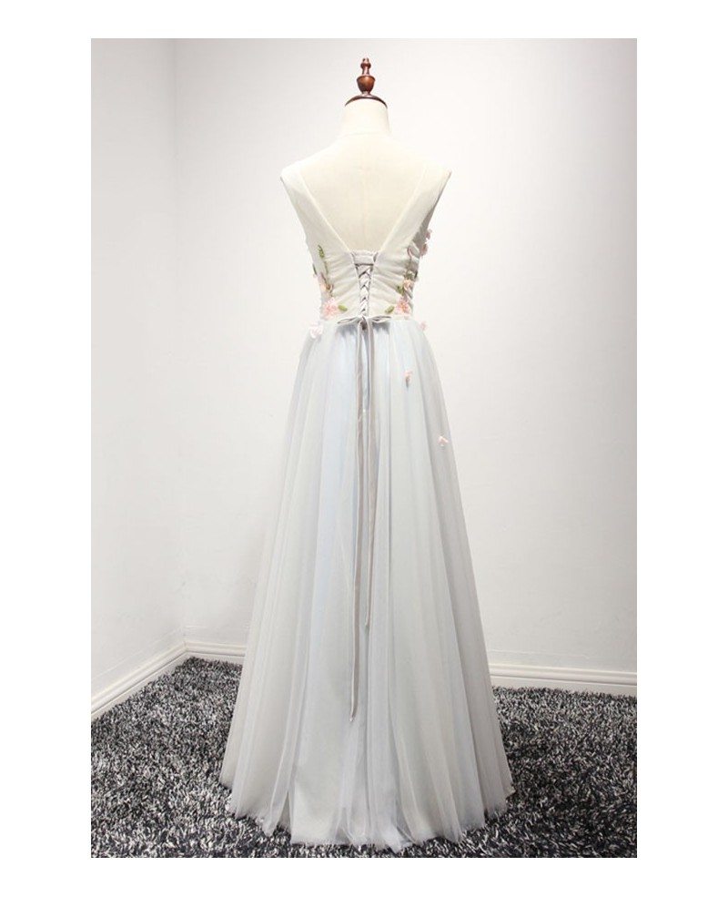 A-Line V-neck Floor-length Dress With Silt Blue