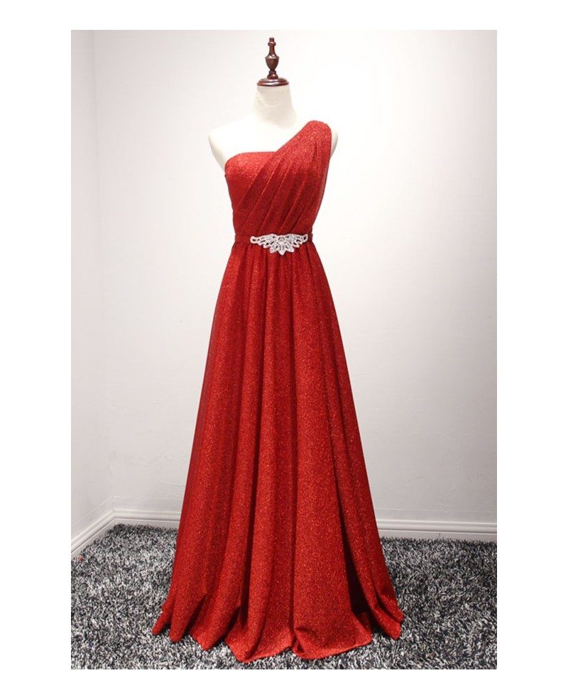 one shoulder red prom dress