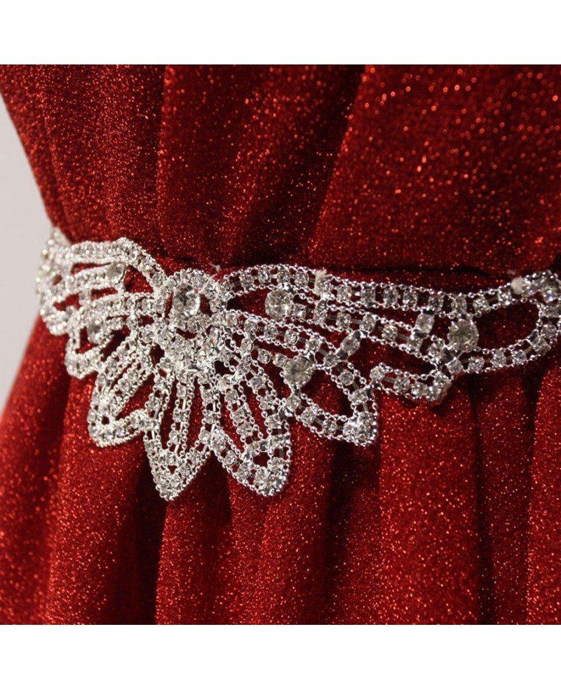 Red A-line One-shoulder Floor-length Sequined Prom Dress With Belt #AY016  $159.99 - GemGrace.com