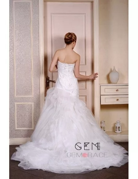 Mermaid Sweetheart Court Train Tulle Wedding Dress With Beading Appliquer Lace Ruffles