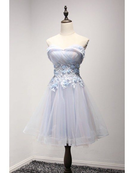 Sweetheart Lace Appliques Beading Short Tulle Homecoming Dresses, HD0498