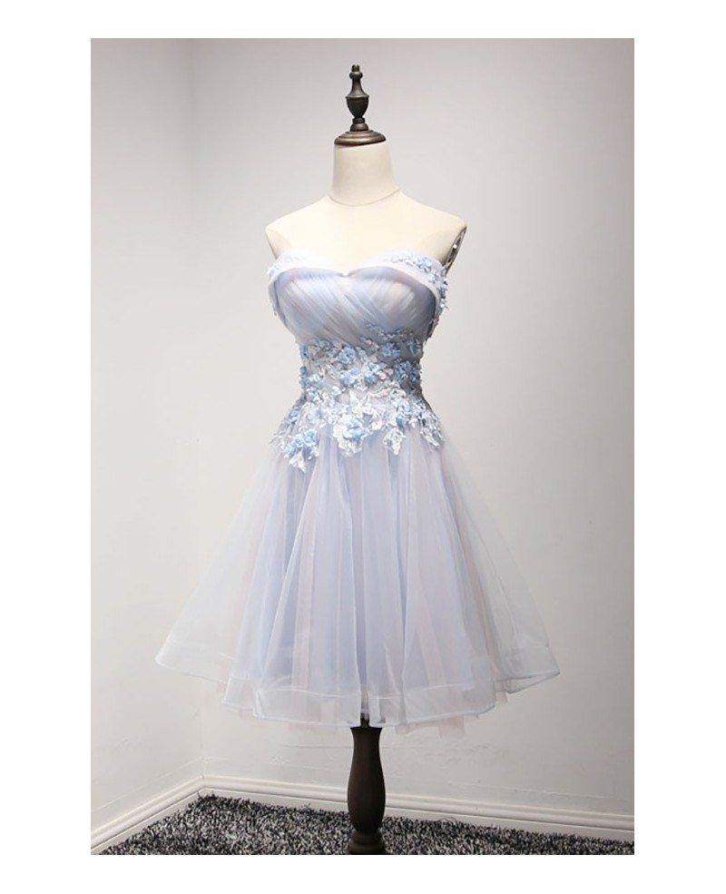 A-Line Sweetheart Appliques Tulle White Homecoming Dress