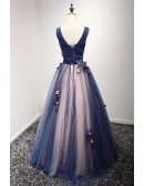 Special Ball-gown V-neck Floor-length Tulle Prom Dress With Flowers