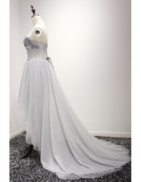Chic A-line Sweetheart High Low Tulle Prom Dress With Appliques Lace