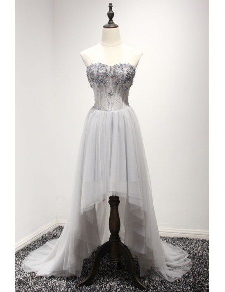 Chic A-line Sweetheart High Low Tulle Prom Dress With Appliques Lace