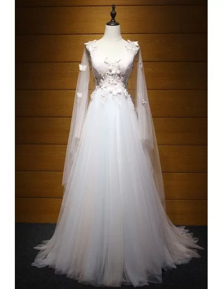 Dreamy Ball-gown V-neck Floor-length Tulle Wedding Dress With Appliques Lace
