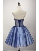 Blue Ball-gown Strapless Short Tulle Homecoming Dress With Beading
