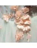 Mint Green A-line Sweetheart Floor-length Tulle Prom Dress With Flowers