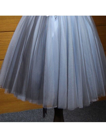 Dusty Blue Ball-gown Sweetheart Short Tulle Homecoming Dress With Appliques Lace