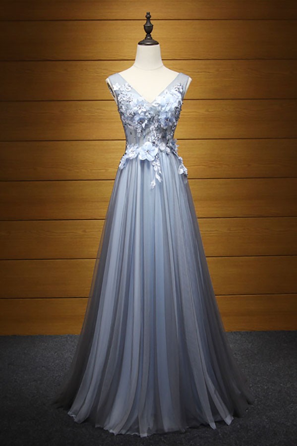Romantic A-Line V-Neck Sleeveless Open-Back Floor-Length Prom Dress main image 0