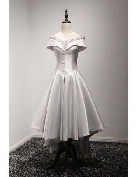 A Line Scoop Backless White Satin Short Homecoming Dress LBQH0067 main image 1