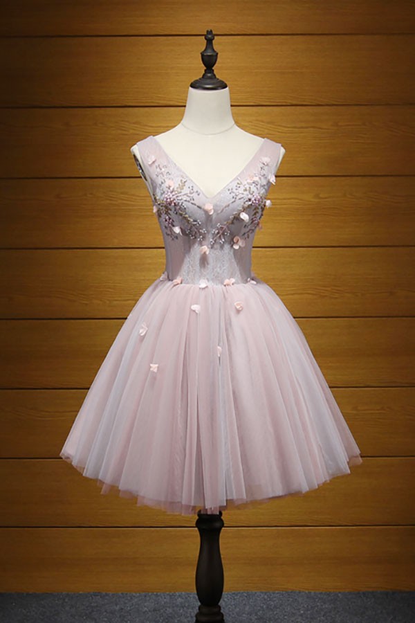Blush Ball-gown Strapless Short Tulle Homecoming Dress With Beading # ...