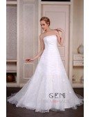Ball-Gown Strapless Court Train Tulle Wedding Dress With Flowers Pleated